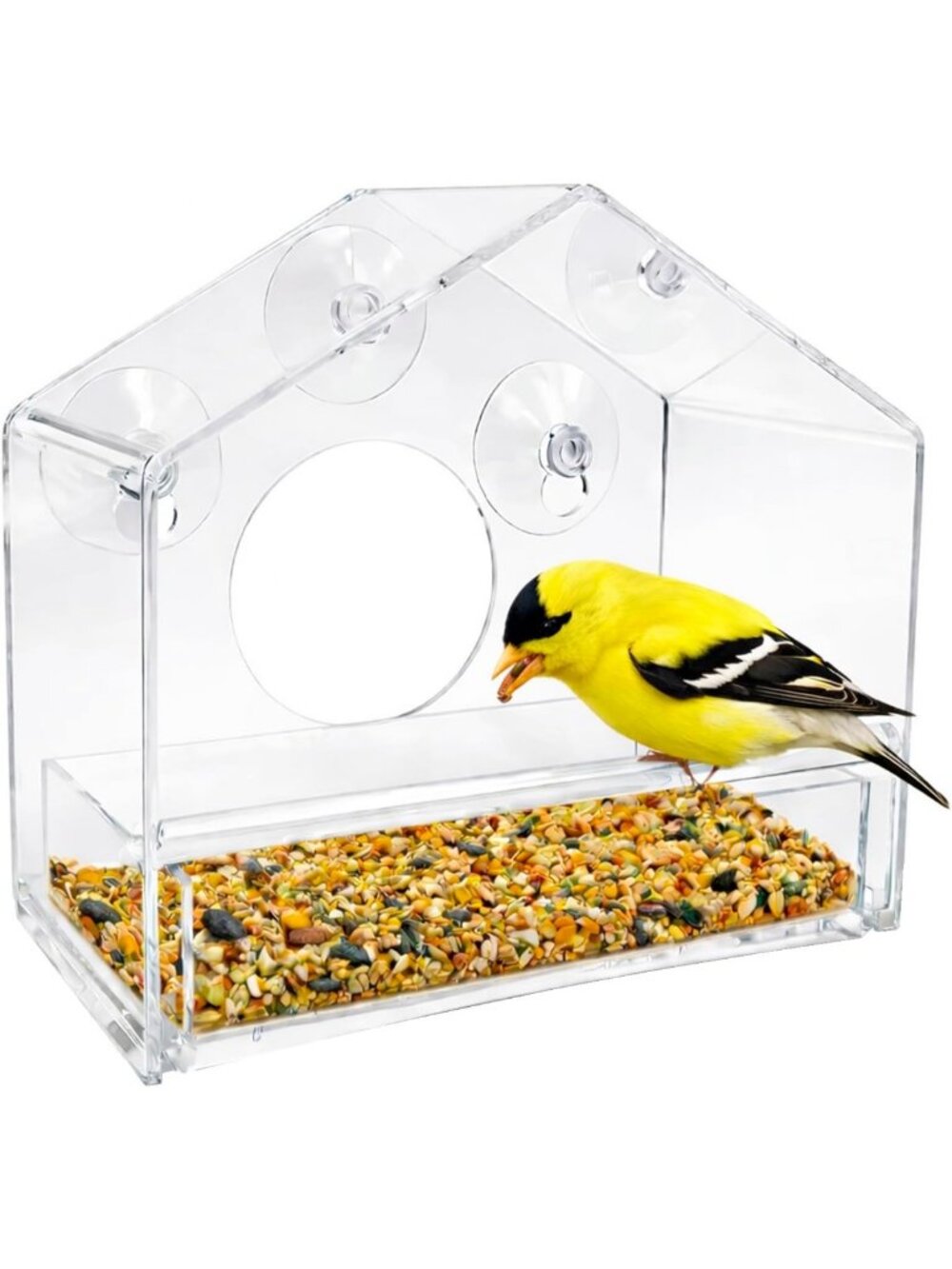 Clear Acrylic Window Bird Feeder with Strong Suction Cups, Removable Tray